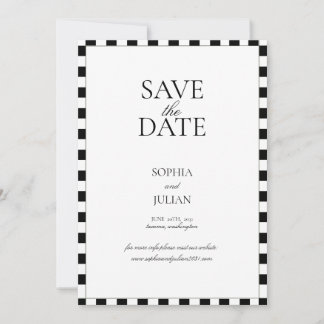 Schachbrettmuster-Rand Modern Schwarz-Weiß Save The Date