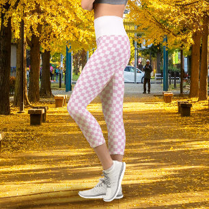 Schachbrettmuster Rosa Weiß Capri Leggings