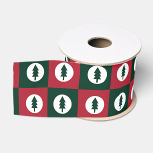 Schachbrettmuster rote und grüne Weihnachtsbäume Ripsband