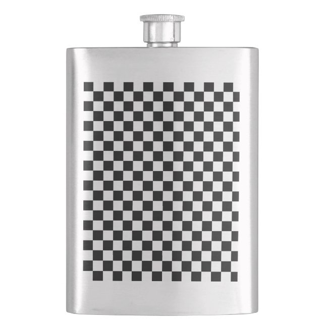 Schachbrettmuster Schwarz-Weiß Flachmann (Vorderseite)