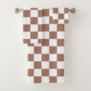 Schachbrettquadrate Mocca braun weiß geometrisch r Badhandtuch Set