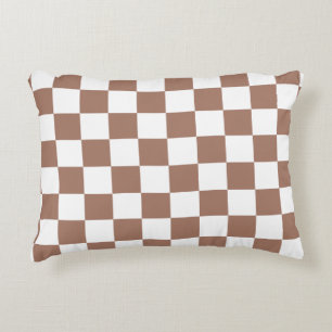 Schachbrettquadrate Mocca braun weiß geometrisch r Dekokissen