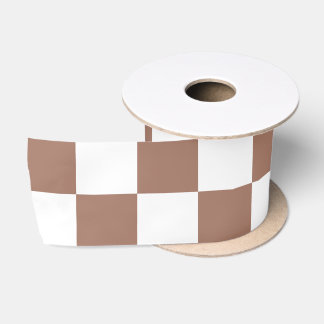 Schachbrettquadrate Mocca-Braun-Weiß geometrisch R Satinband
