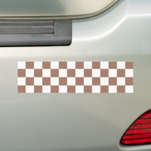 Schachbrettquadrate Mocha Braun Weiß geometrisch R Autoaufkleber