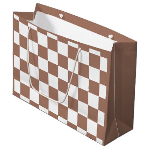 Schachbrettquadrate Mocha Braun Weiß geometrisch R Große Geschenktüte