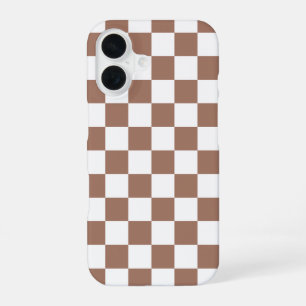 Schachbrettquadrate Mocha Braun Weiß geometrisch R iPhone 16 Hülle