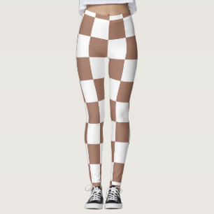 Schachbrettquadrate Mocha Braun Weiß geometrisch R Leggings