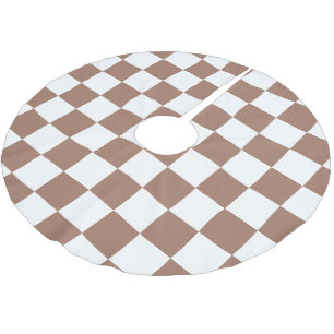 Schachbrettquadrate Mocha Braun Weiß geometrisch R Polyester Weihnachtsbaumdecke