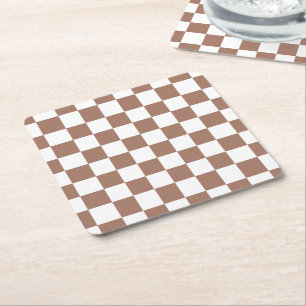 Schachbrettquadrate Mocha Braun Weiß geometrisch R Rechteckiger Pappuntersetzer