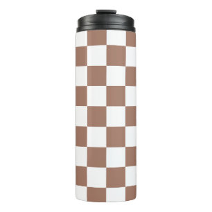 Schachbrettquadrate Mocha Braun Weiß geometrisch R Thermosbecher