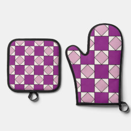Schachbretts Lila Square Diamond Schachbretts Ofenhandschuh & Topflappen-Set