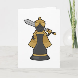 Schachfigur Dame beim Schach mit Schwert Karte