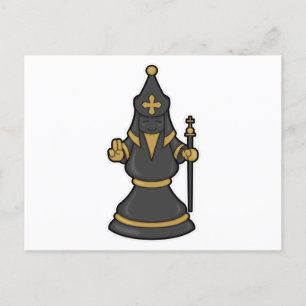 Schachfigur Läufer beim Schach mit Stab Postkarte
