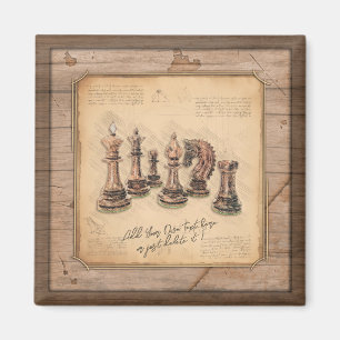 Schachfiguren auf Grunge-Holzbrett-Geschenk Magnet