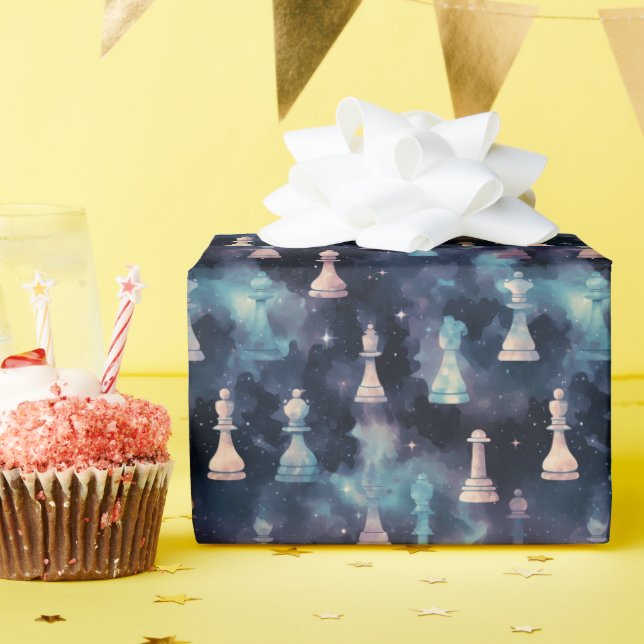Schachfiguren Moderner Galaxiennebel Kosmischer Ra Geschenkpapier (Geburtstagsparty)