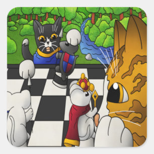 Schachkatzen im Park Jigsaw Puzzle Quadratischer Aufkleber