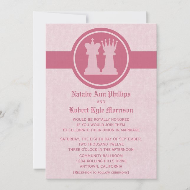 Schachkönig und Königin Einladung zur Hochzeit, Ro (Vorderseite)