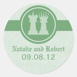 Schachkönig und Königin Hochzeitsticker, Grün Runder Aufkleber