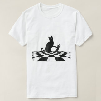 Schachmatt-Kunst mit schwarzer Katze T-Shirt