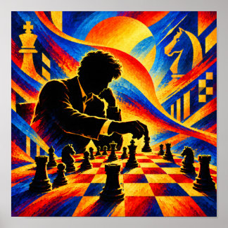 Schachmeister macht einen Zug Silhouette Poster