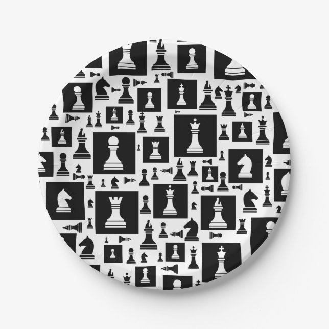 Schachmuster - Schwarz-Weiß Pappteller (Vorderseite)