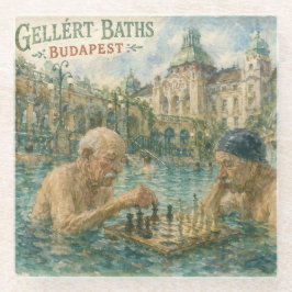 Schachpartie Gellert-Bäder Budapest Ungarn Glasuntersetzer