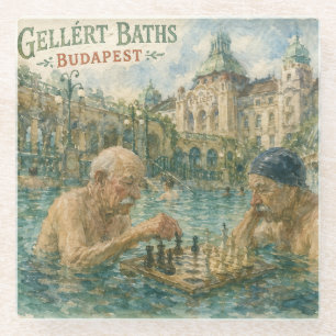 Schachpartie Gellert-Bäder Budapest Ungarn Glasuntersetzer