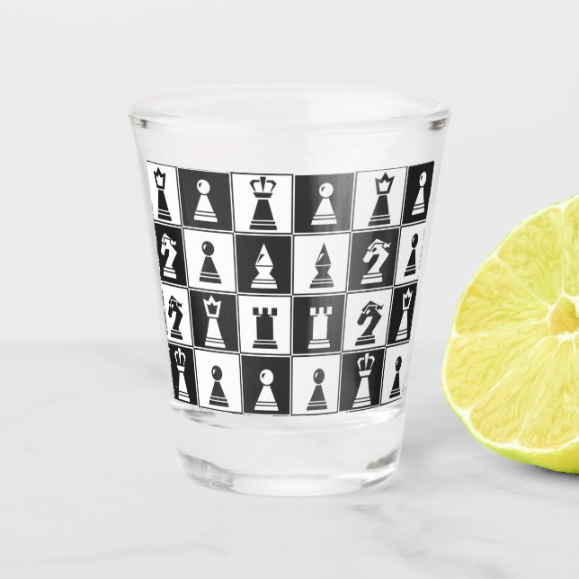 Schachpartien Shotglas Schnapsglas (Vorderseite)