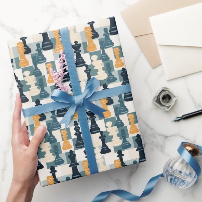 Schachpartituren Moderne einfache blaue Orange Wei Geschenkpapier (Schenken)