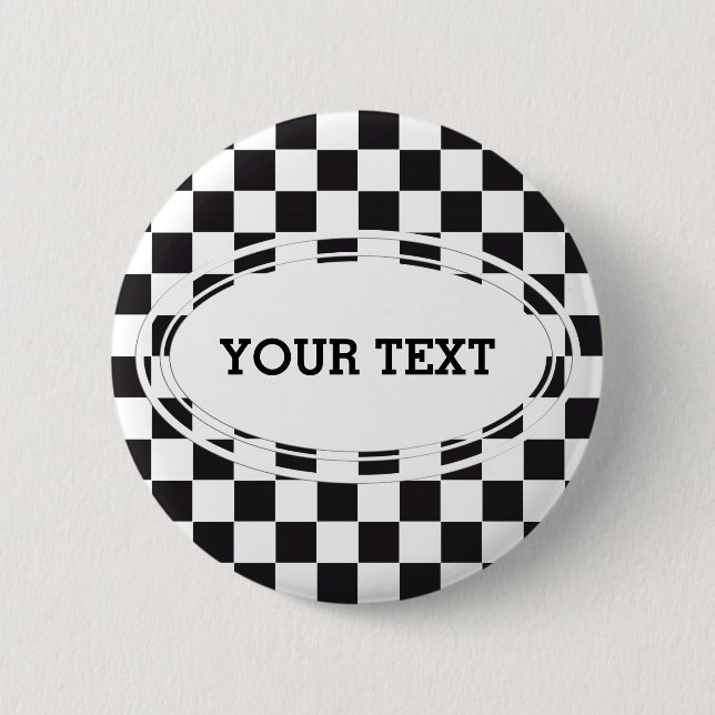 Schachquadrat Muster - schwarz + Ihr Text & Hinter Button (Vorderseite)