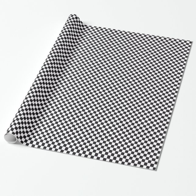 Schachquadrat Muster - schwarz + Ihr Text & Hinter Geschenkpapier (Ungerollt)