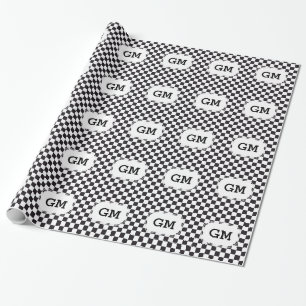 Schachquadrat Muster - schwarz + Ihr Text & Hinter Geschenkpapier