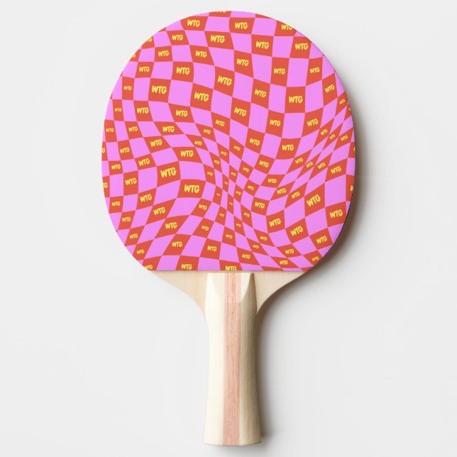 Schachrosa orange-gelbe Neon-Retro Tischtennis Schläger (Vorderseite)