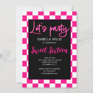 Schachrosa schwarzes Retro Lasse Party Sweet 16 Einladung