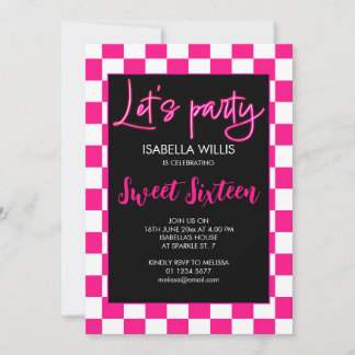 Schachrosa schwarzes Retro Lasse Party Sweet 16 Einladung