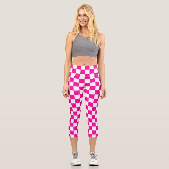 Schachrosa und Weiß Capri Leggings (Vorderseite)