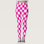 Schachrosa und Weiß Leggings<br><div class="desc">Abstrakte digitale Kunst von Neon Pink und Weiß Quadraten in einer karierten Formation.</div>
