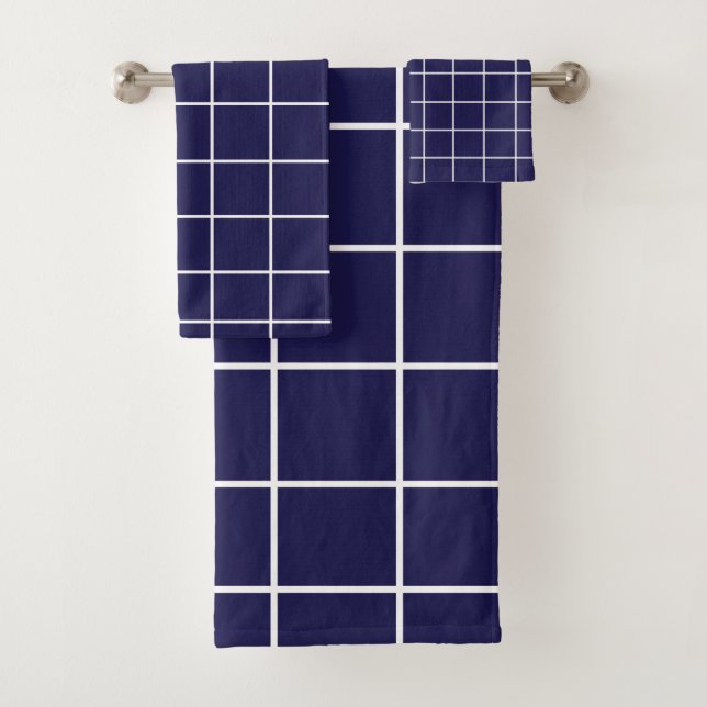 Schachrotes Blau Badhandtuch Set (Insitu)