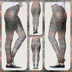 Schachrotes und graues Grunge Chic Leggings