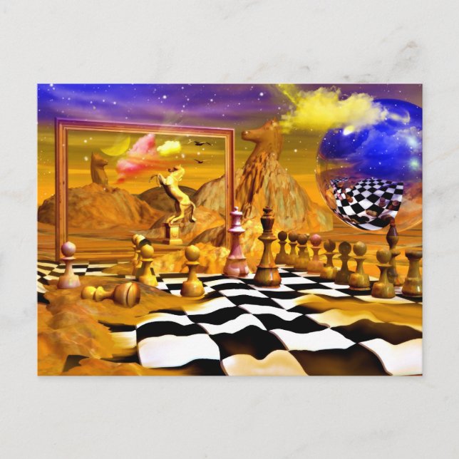 Schachserie, Schachfiguren, Schachkunst Postkarte (Vorderseite)
