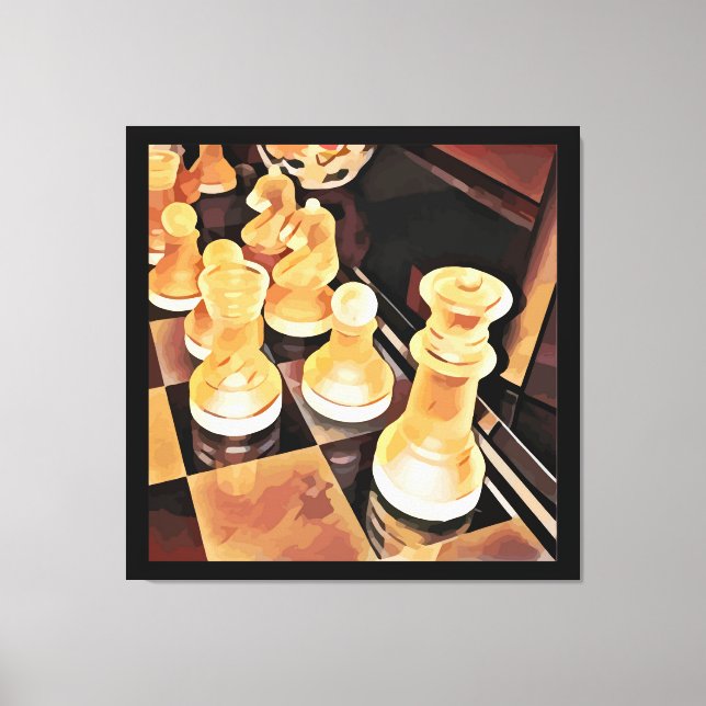Schachspiel Original Abstrakte Kunst Leinwanddruck (Vorderseite)