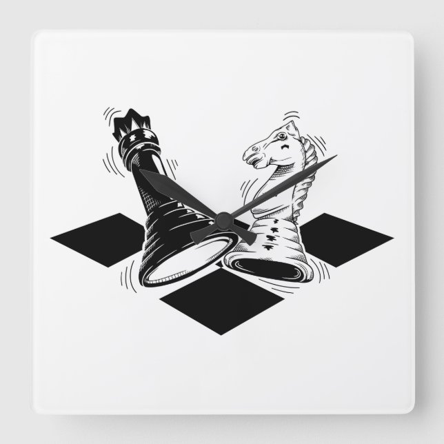 Schachspiel Quadratische Wanduhr (Vorderseite)