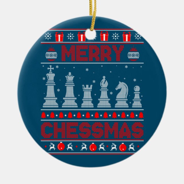 Schachspieler Frohe Weihnachten Weihnachten Ugly S Keramik Ornament (Vorne)