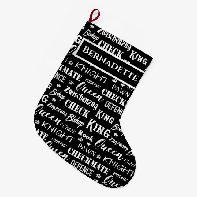 Schachspieler Schwarz und Weiß Schachstücknamen Großer Weihnachtsstrumpf (Vorderansicht (hängend))