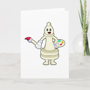 Schachstück Bishop als Maler mit Pinsel & Farbe Karte