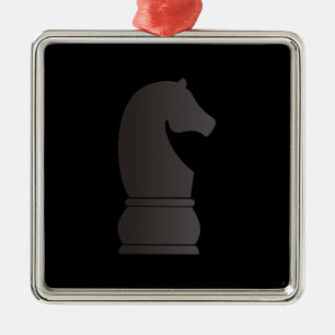 Schachstück des schwarzen Ritters Silbernes Ornament