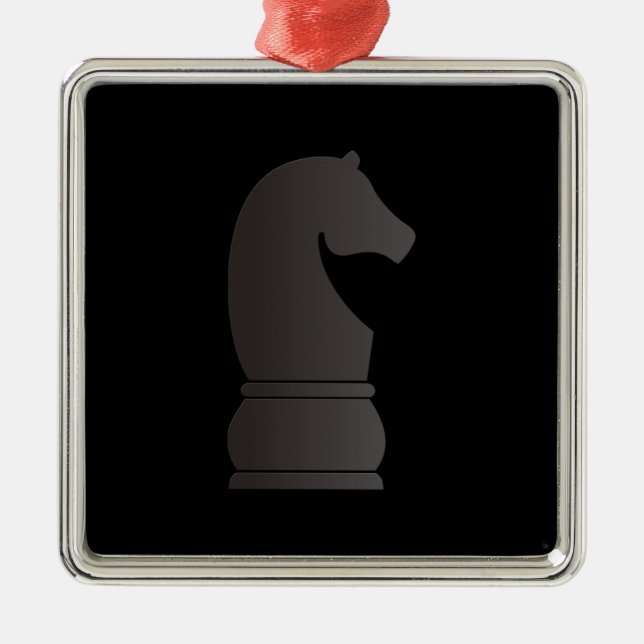 Schachstück des schwarzen Ritters Silbernes Ornament (Vorne)