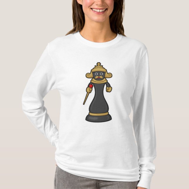 Schachstück King at Schess mit Stab T-Shirt (Vorderseite)