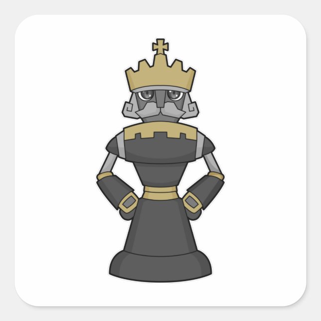 Schachstück King Crown Schach Quadratischer Aufkleber (Vorderseite)