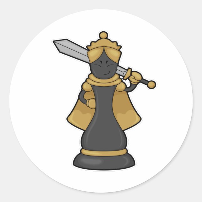 Schachstück Königin im Schach mit Schwert Runder Aufkleber (Vorderseite)
